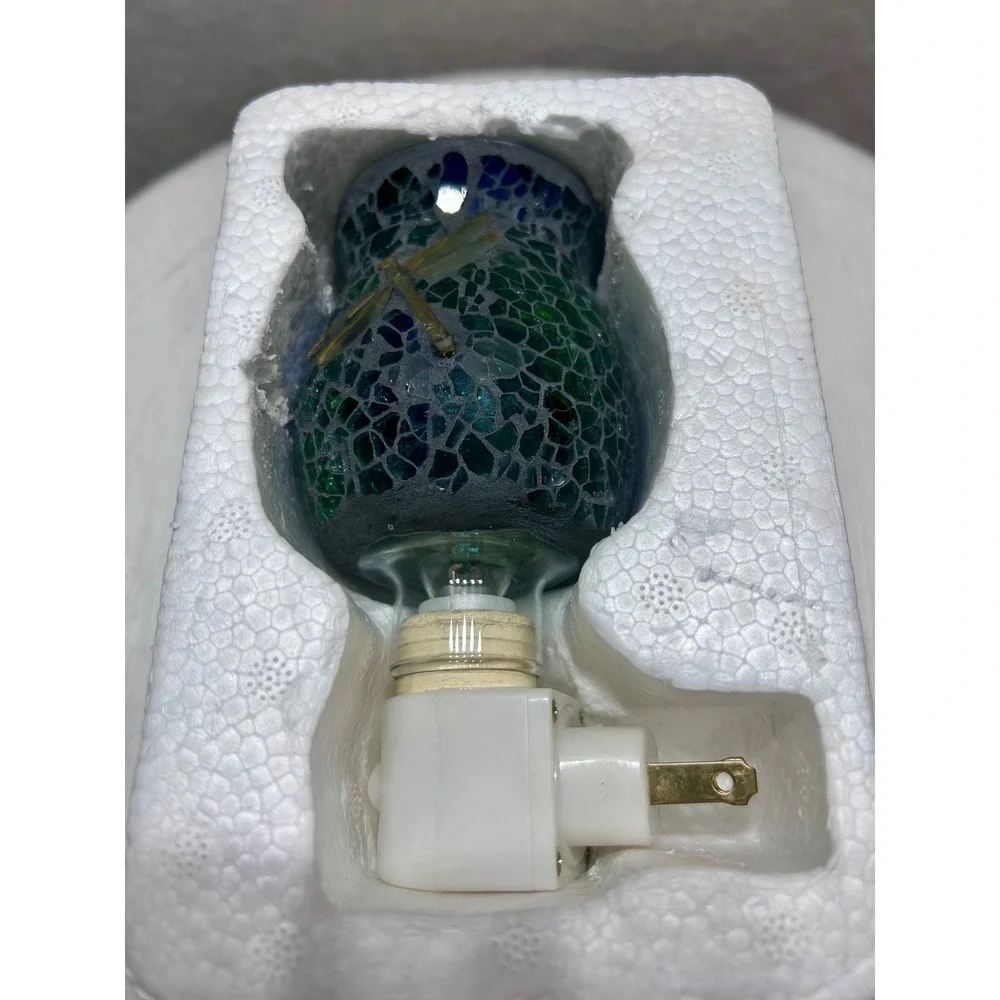 Mosaic Glass Dragonfly Wax Warmer Night Light Green Blue Stained Glass Plug In